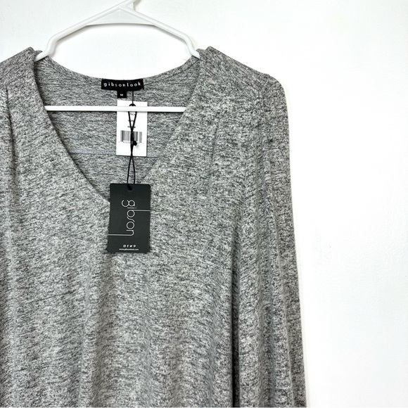 Gibsonlook V-Neck Sweater Long Sleeves Heather Grey Lightweight Top Size M NEW - Picture 3 of 9